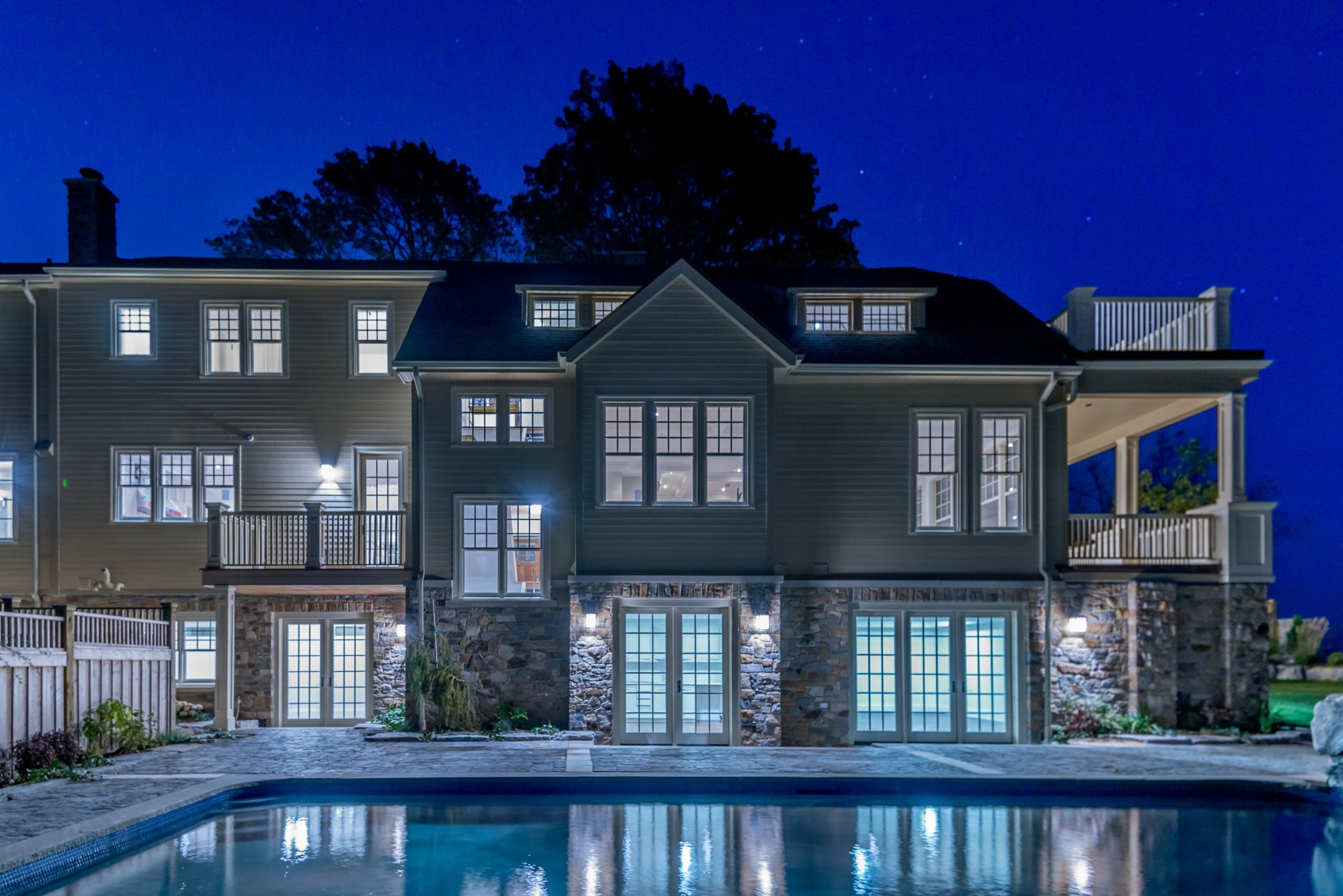 Backyard Swimming Pool at night