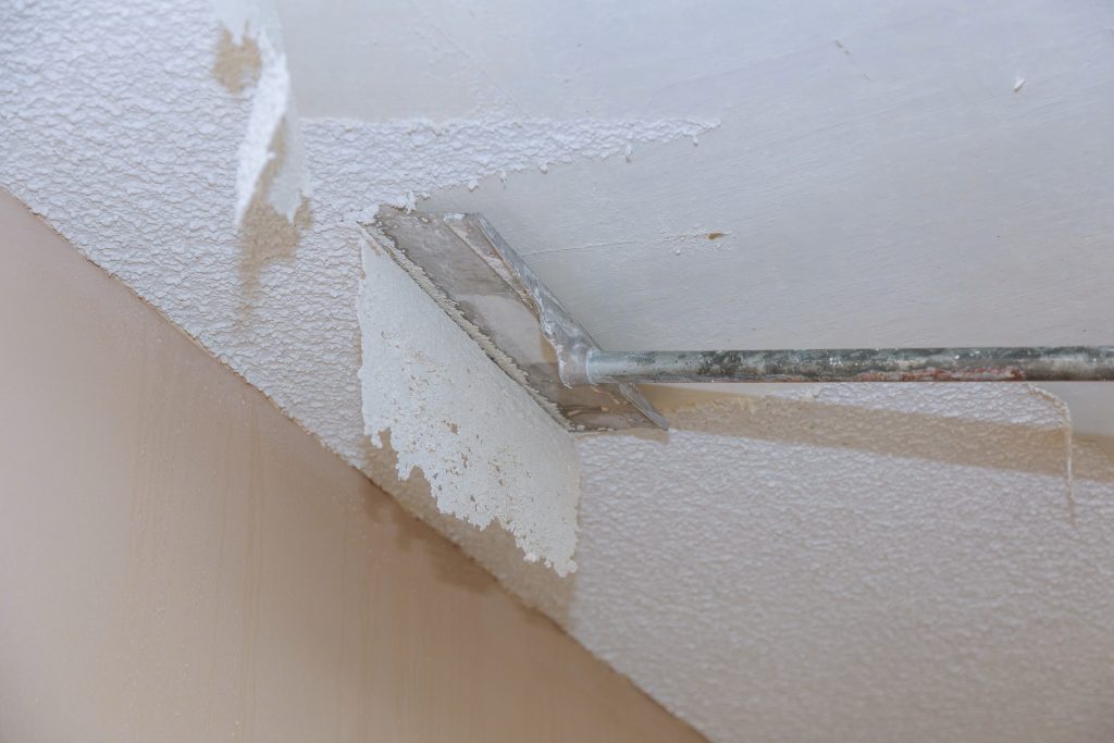Home remodeling real repair take down scrapping a popcorn ceiling house renovation